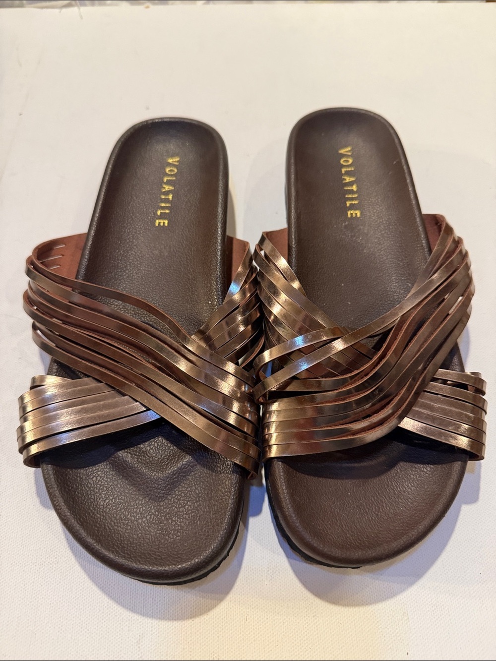 Volatile Women’s Bronze Multi-Strap Slide Sandals